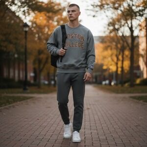 Champion Boston College Sweatshirt Mens L Gray Collegiate Athleisure Retro Style